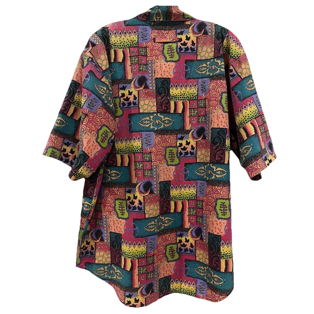 Vtg 90's The Territory Ahead Shirt Mens L Tribal Patchwork Cotton Short Sleeve - Picture 2 of 7